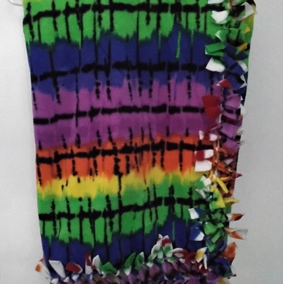 Kids Handprints multicolored with multicolored Tie Dye Fleece Tie Blanket - Picture 3 of 5